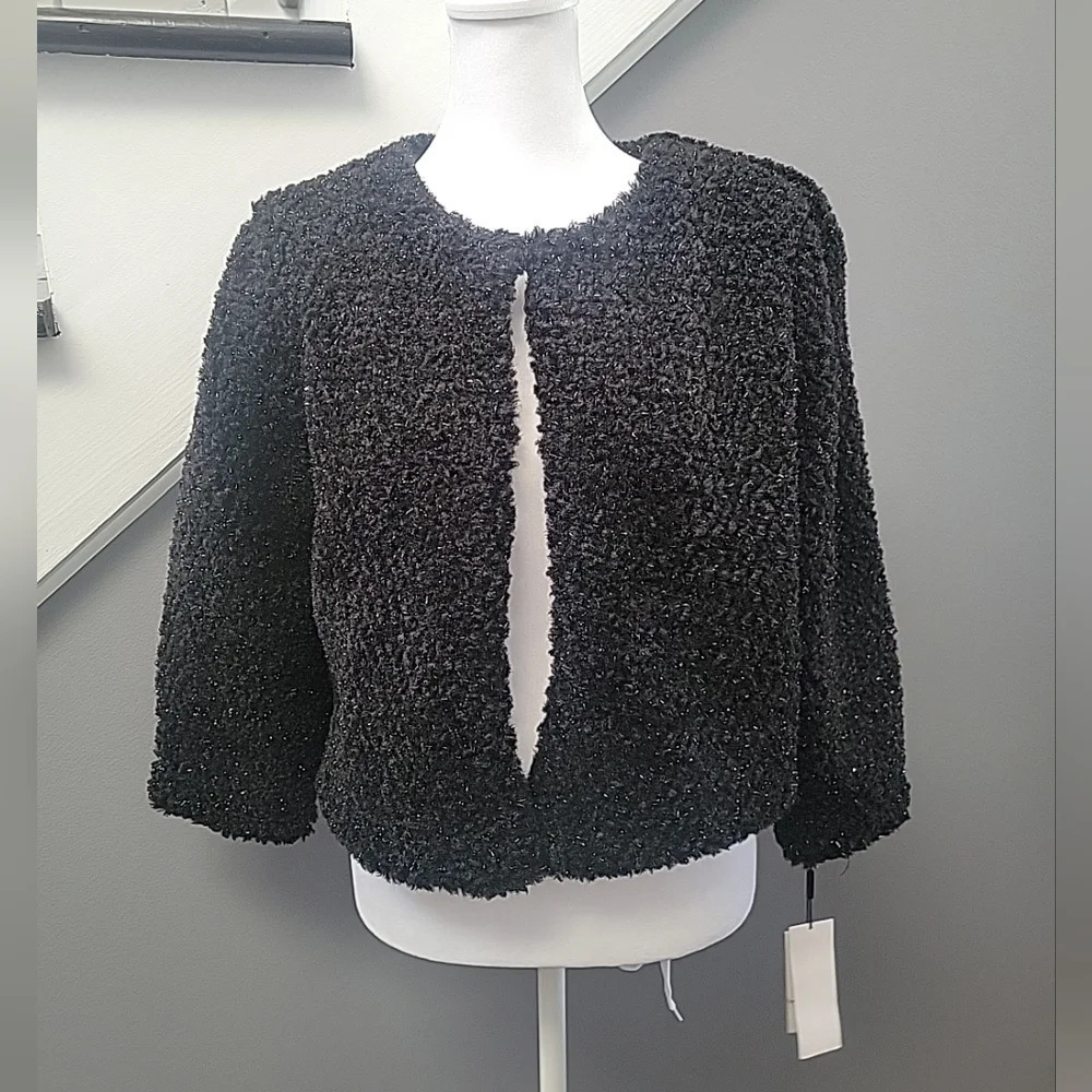 Calvin Klein Faux Fur Shrug Snow Queen Black & Silver Flecks Med Classy Soft
